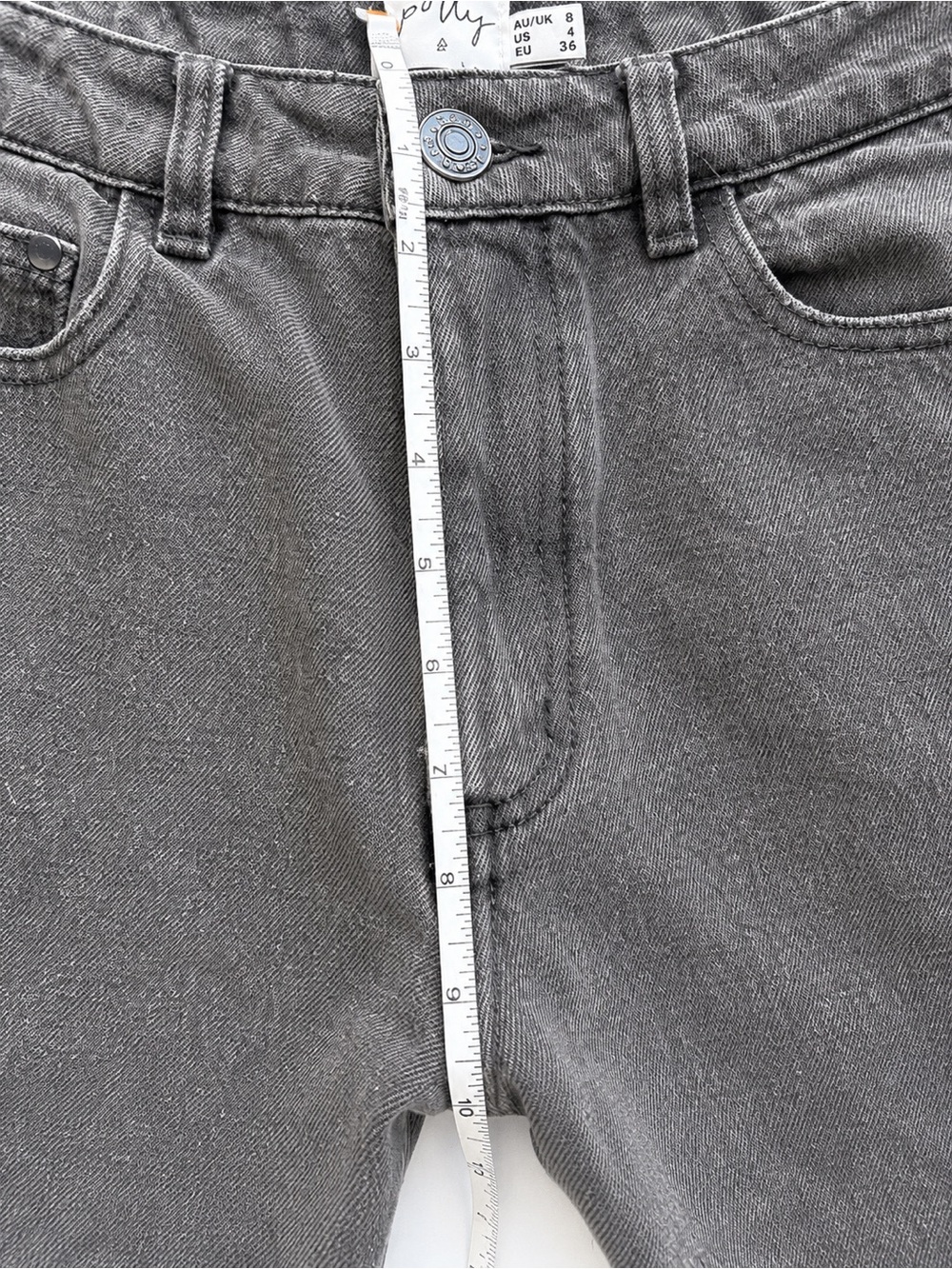 2000s Inspired Princess Polly Charcoal Gray Raw Hem Straight Leg Jeans Size 4 - Picture 5 of 6